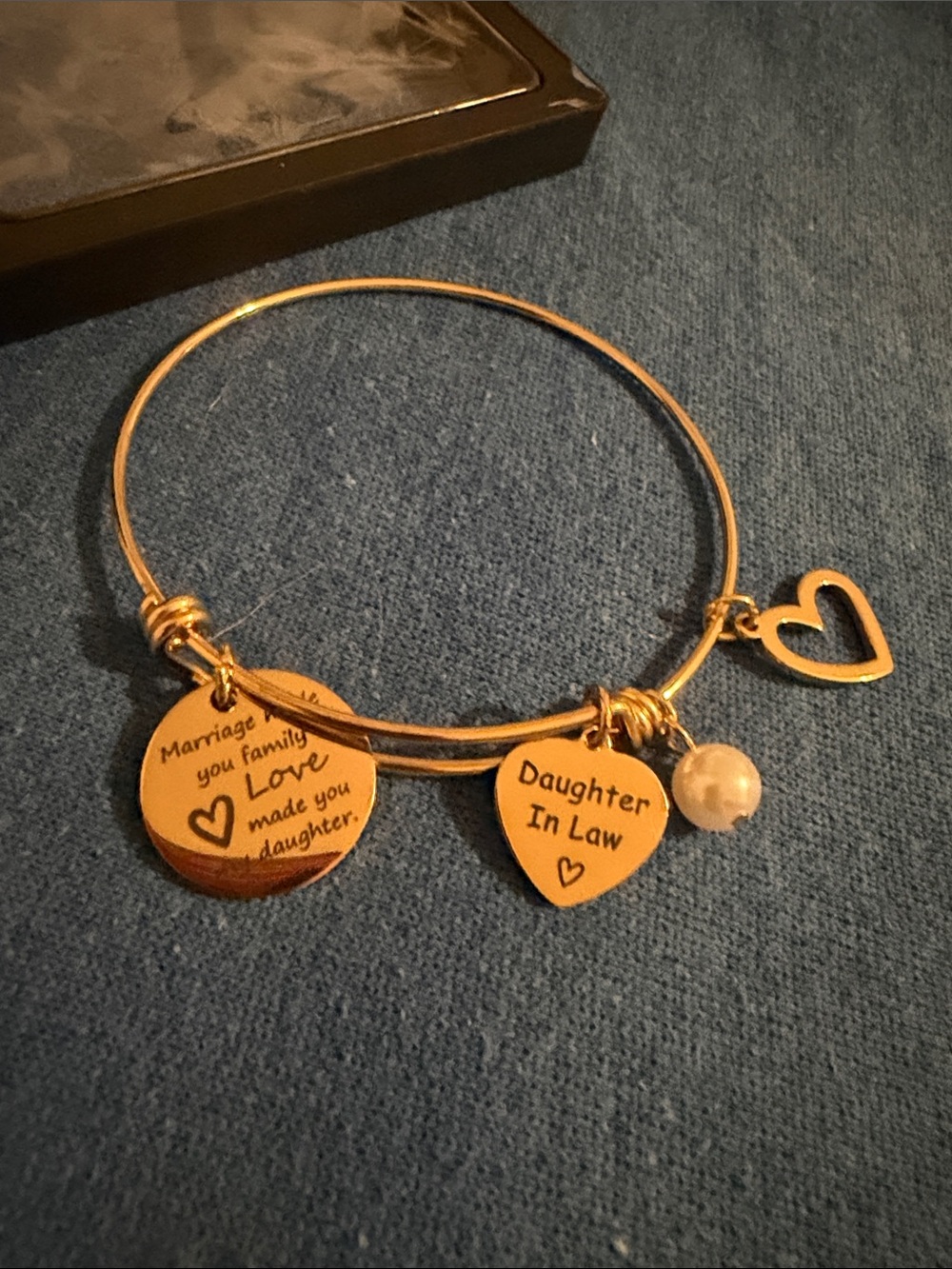 Gold Heart Charm Bangle Bracelet - Daughter Message